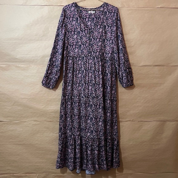 Faherty Dresses & Skirts - Faherty | Isabella Dress Fiona Block Print Midi Dress Tiered Shirtdress Size M
